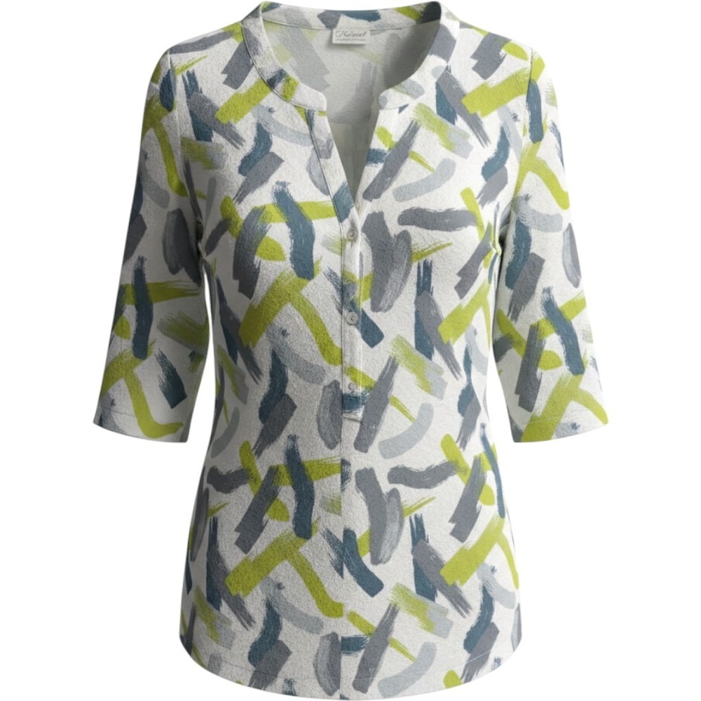 Komil Womens Small Abstract Brushstroke Crinkle Button Front Tunic Top‎ Pockets